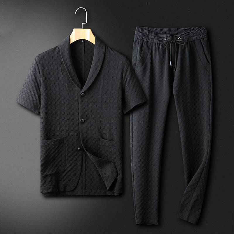 Men's New Dark Pattern Collar Casual Suit