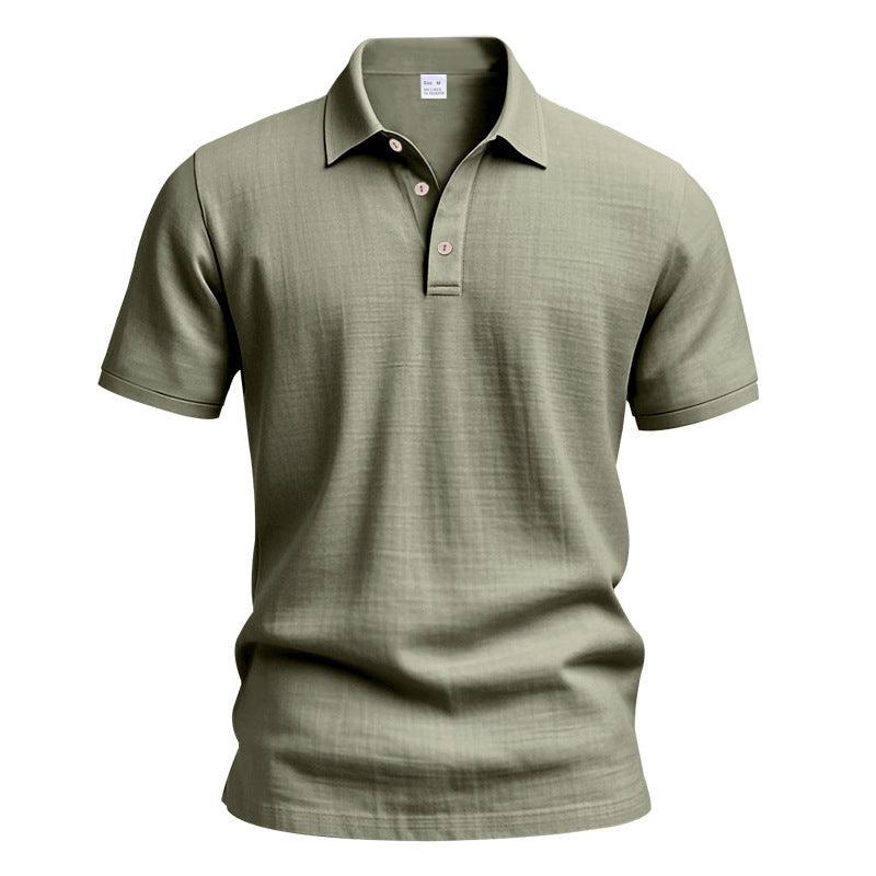 Men's British Casual Buckle Loose Linen Lapel Polo Shirt