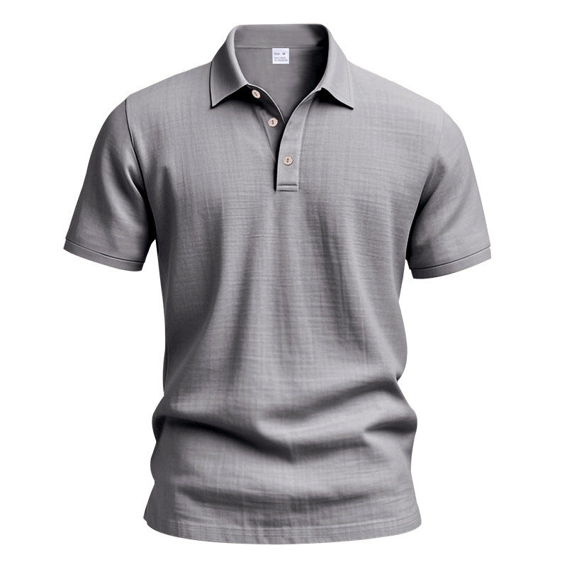 Men's British Casual Buckle Loose Linen Lapel Polo Shirt