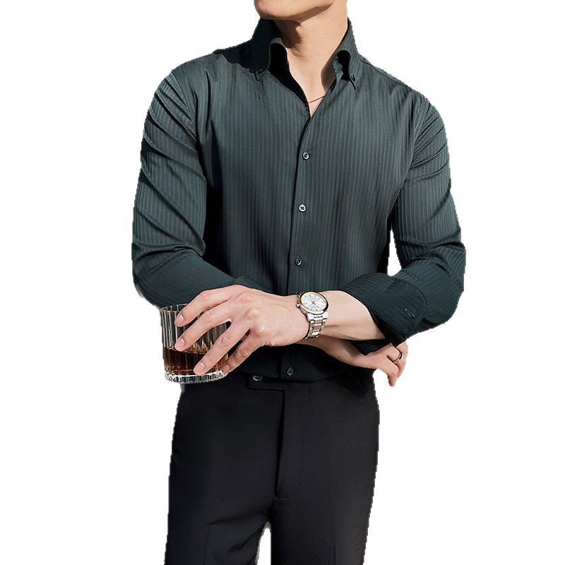 Men's Dark Stripes V-neck Long Sleeve Shirt