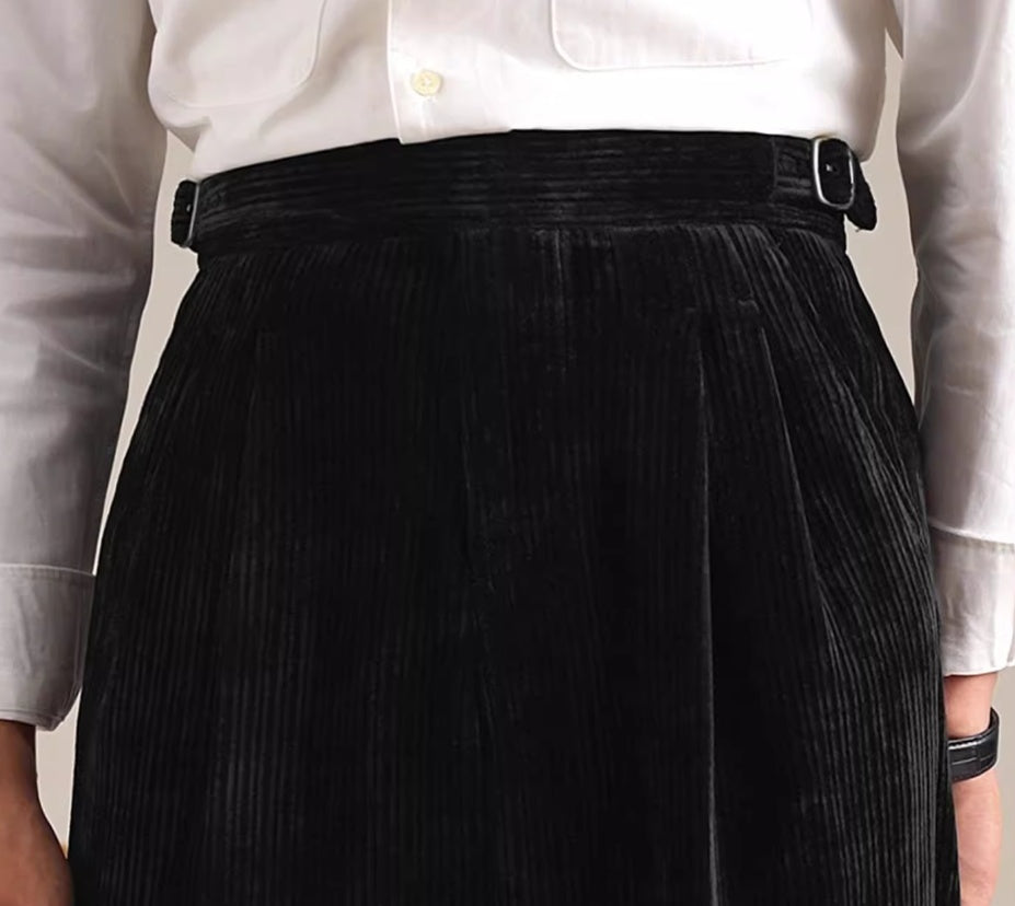 Men's High Waisted Vintage Corduroy Double Pleated Straight Leg Pants