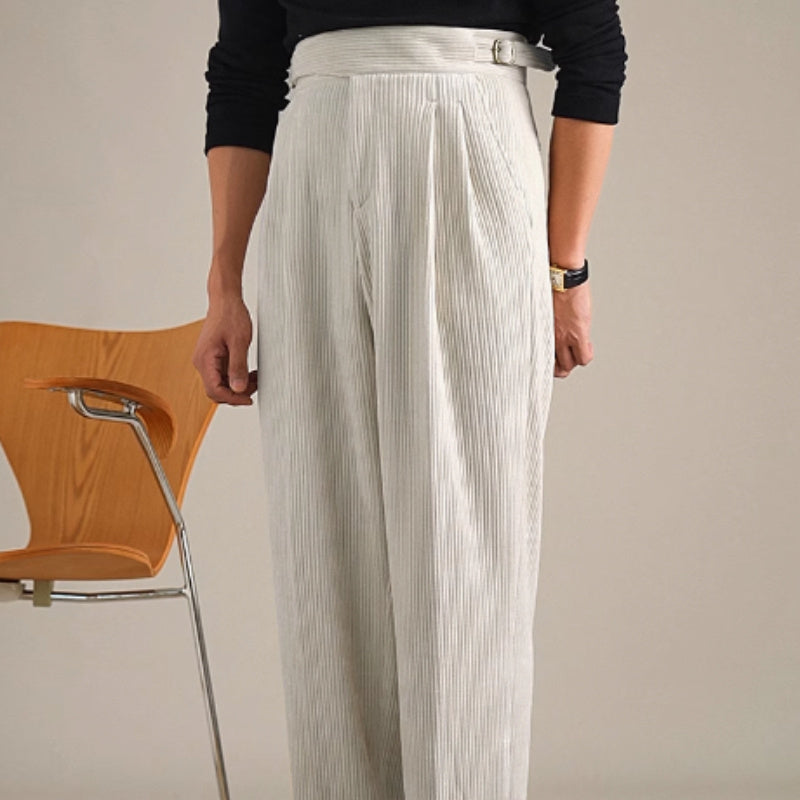 Men's High Waisted Vintage Corduroy Double Pleated Straight Leg Pants