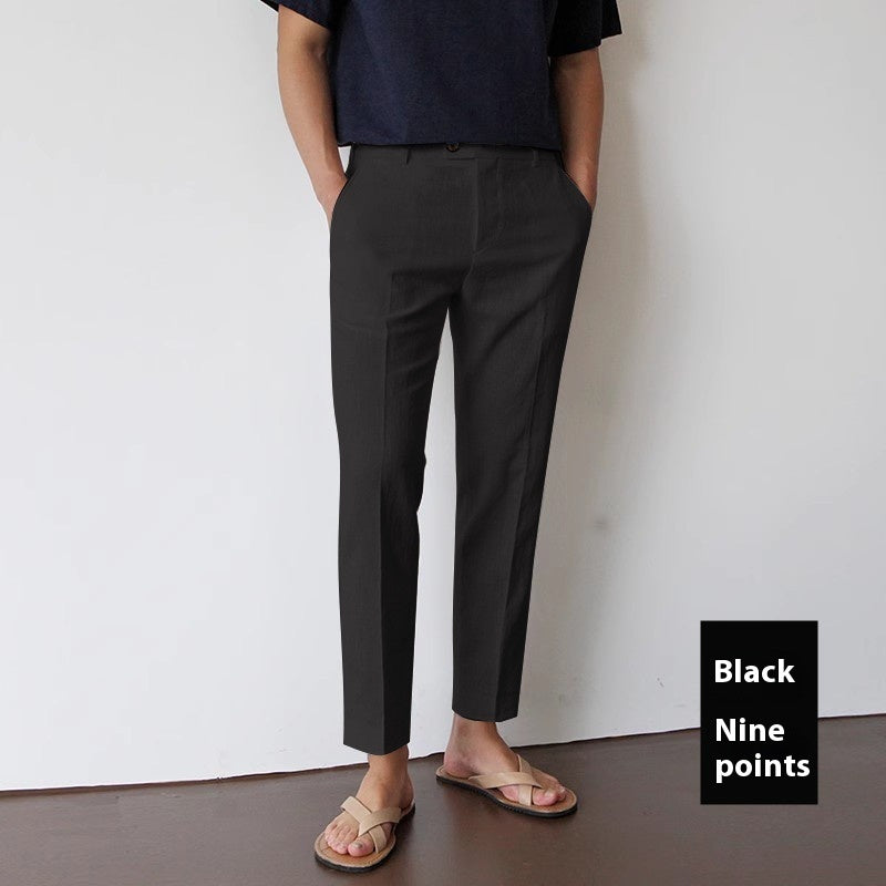 White For Men Cotton Fabric Cropped Linen Trousers