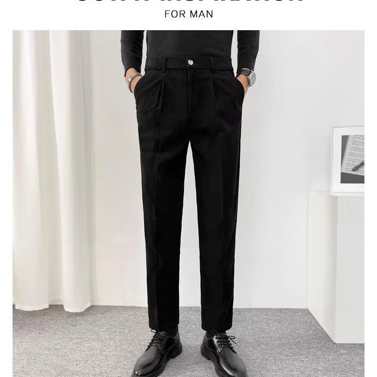 All-match Stretch Draping Suit Pants Straight Ankle Length Cargo Pants